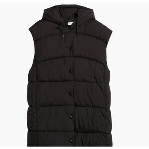 NEW Zella Longline Hooded Puffer Vest in Black Size XS #C4751